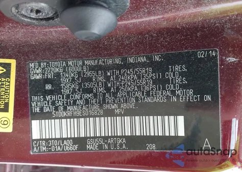 2014 Toyota Highlander Limited Platinum V6 из США, поврежденный, VIN 5TDDKRFH9ES016828